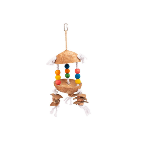 Colourful toy with cocos and blocks on rope